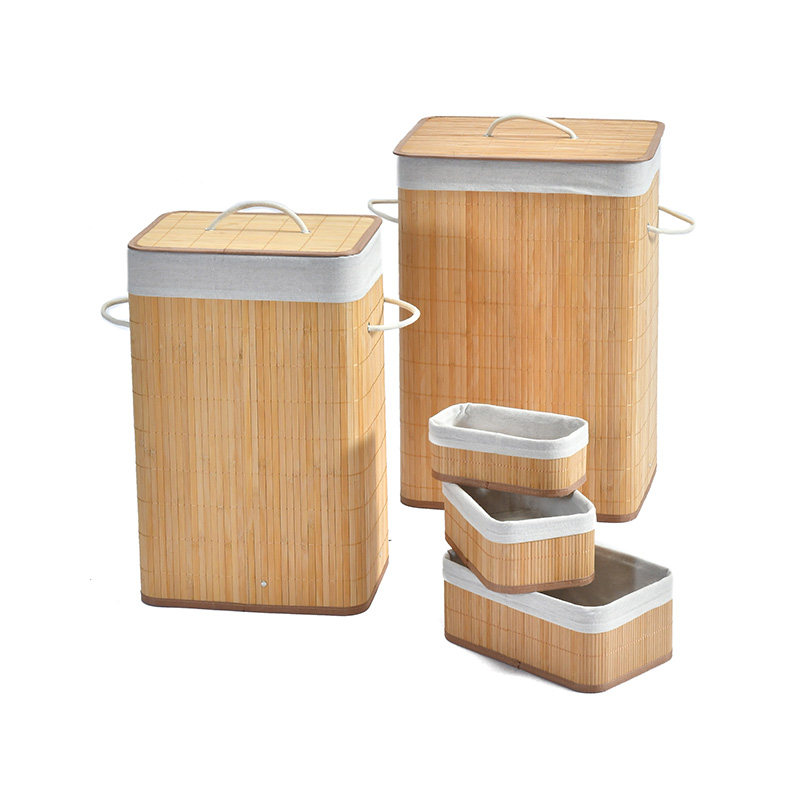Cesto de lavandería de bambú plegable con tapa